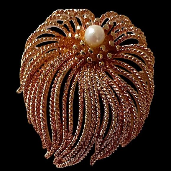 Vintage Waterfall Brooch Pin Spill Fireworks Cordelia Ropes Flower Gold Tone MCM - Picture 8 of 13